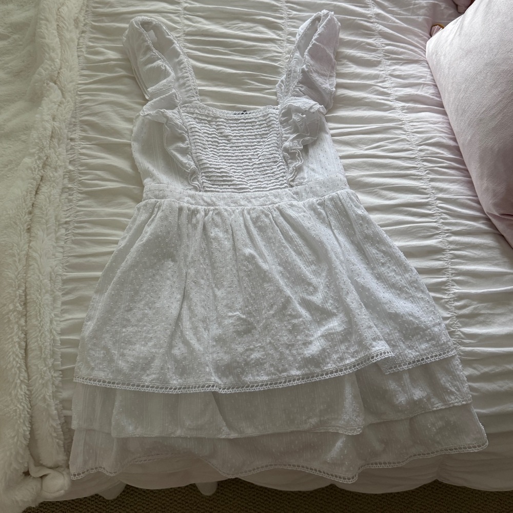 MAJORELLE White Swiss Dot Ruffled Mini Dress